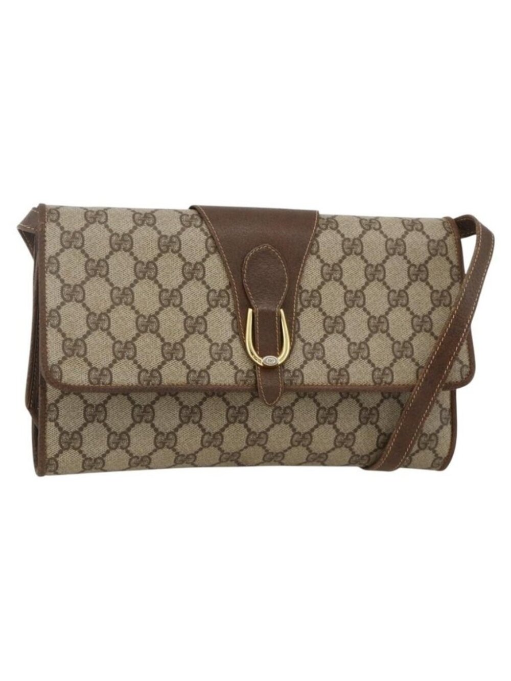 Authentic GUCCI GG Supreme Shoulder Bag PVC Beige Gold